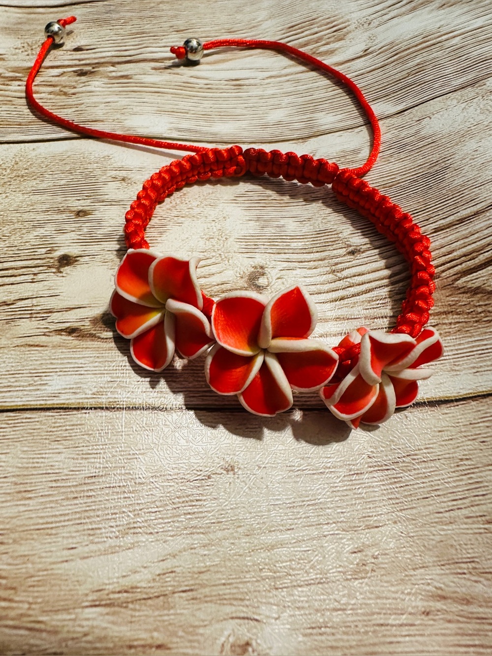 Bracelet*Red Plumeria Flower Macramé Bracelet*Flower